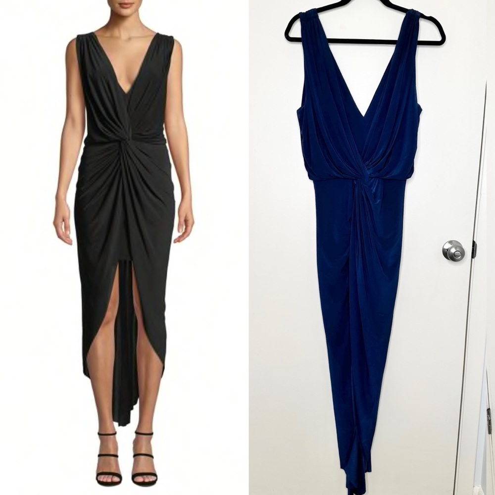 NWT MISA Los Angeles Leza Gathered Maxi Dress Gown in Navy Blue
